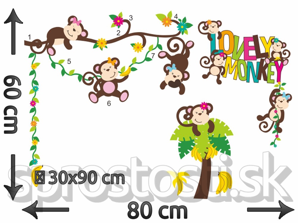 Samolepka na stenu - Veselé opičky