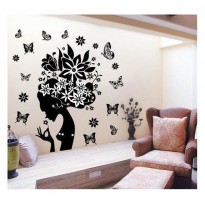 Samolepka na stenu - Kvetinová hlava s motýľmi